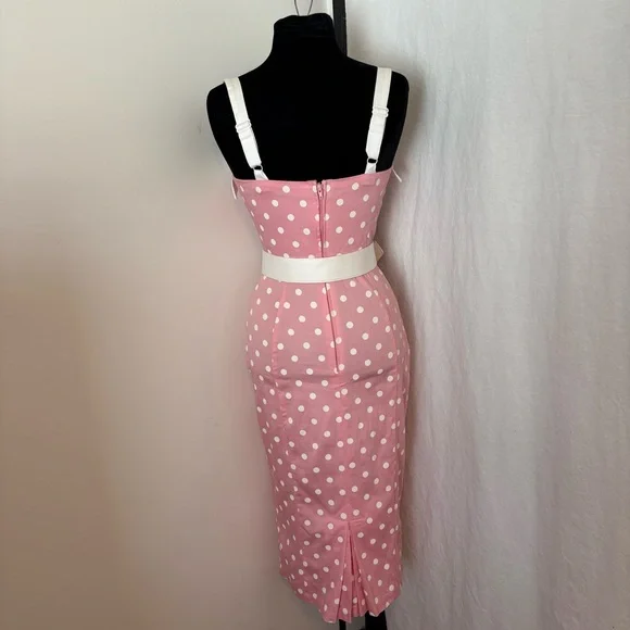 Pinup Girl Deadly Dames Wiggle Dress Pink White Polka Dot Retro Rockabilly Belt - Picture 2 of 16